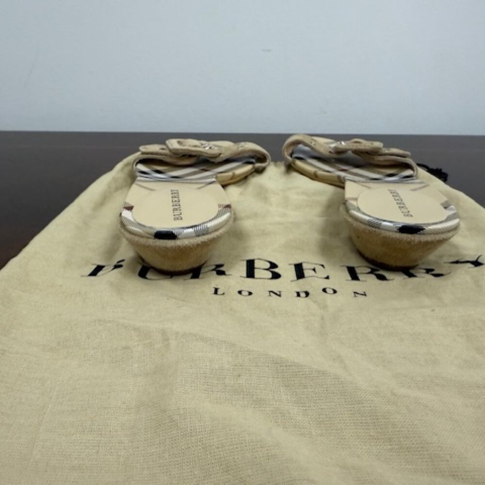 Burberry Beige Plaid Suede Buckle Slide Sandals - Picture 3 of 4